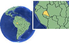 Amazonas (far west), Brazil time zone location map borders