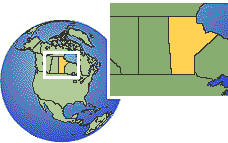 Manitoba, Canada time zone location map borders