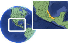 Xalapa, Veracruz, Mexico time zone location map borders