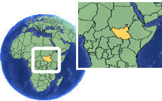 South Sudan, Republic of time zone location map borders