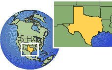 Dallas, Texas, United States time zone location map borders