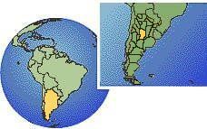 Cordoba, Córdoba, Argentine carte de localisation de fuseau horaire frontières