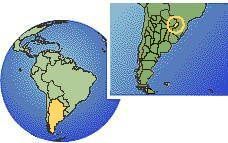 Misiones, Argentine carte de localisation de fuseau horaire frontières