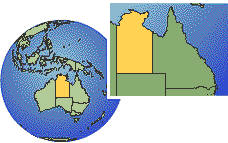 Territorio del Norte, Australia time zone location map borders