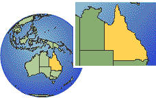 Queensland, Australie carte de localisation de fuseau horaire frontières