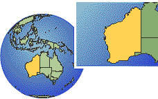 Perth, Australia Occidental, Australia time zone location map borders
