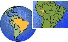Rio Branco, Acre, Brésil carte de localisation de fuseau horaire frontières