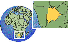 Gaborone, Botswana time zone location map borders