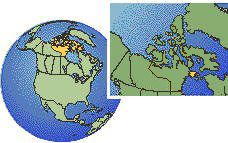 Nunavut - Isla de Southampton, Canadá time zone location map borders