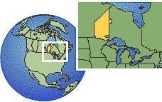 Kenora, Ontario (oeste), Canadá time zone location map borders