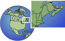 Prince Edward Island, Canada time zone location map borders