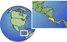 Liberia, Costa Rica time zone location map borders