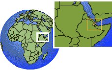 Djibouti, Yibuti time zone location map borders