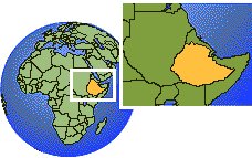 Gondar, Ethiopia time zone location map borders