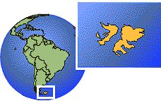 Islas Malvinas (Islas Falkland) time zone location map borders