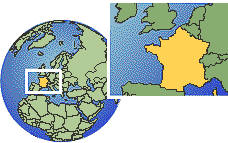 Cherbourg, Francia time zone location map borders