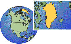 Narsarsuaq, Greenland, Greenland time zone location map borders
