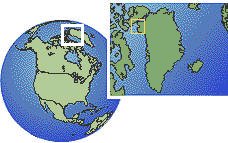 Thule, Pituffik, Groenlandia time zone location map borders