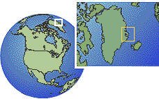 Scoresbysund, Ittoqqortoormiit, Groenlandia time zone location map borders