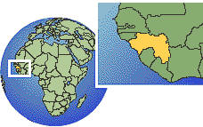 Guinea time zone location map borders