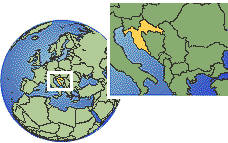 Zagreb, Croacia time zone location map borders