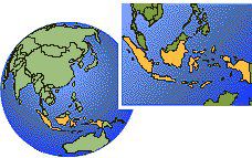(Western), Indonesia time zone location map borders
