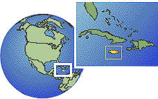 Montego Bay, Jamaica time zone location map borders