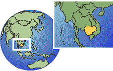 Cambodia time zone location map borders