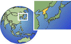 Pyongyang, North Korea time zone location map borders