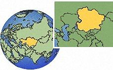Almaty, (Eastern), Kazakhstan time zone location map borders