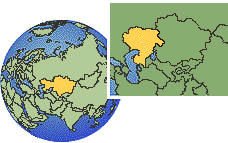 Uralsk, (Western), Kazakhstan time zone location map borders