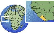 Monrovia, Libéria carte de localisation de fuseau horaire frontières