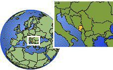 Plevlja, Montenegro time zone location map borders