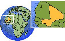 Gao, Mali time zone location map borders