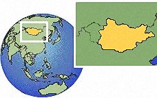 (oriental y central), Mongolia time zone location map borders