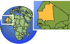 Atar, Mauritania time zone location map borders
