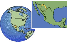 Chihuahua (NW Border Region), Mexico time zone location map borders