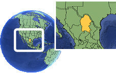 Monclova, Coahuila, Mexico time zone location map borders