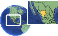Durango, Mexico time zone location map borders