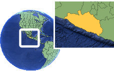 Acapulco, Guerrero, México time zone location map borders