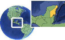 Quintana Roo, Mexico time zone location map borders
