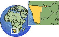 Walvis Bay, Namibia time zone location map borders