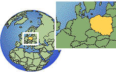 Kielce, Poland time zone location map borders