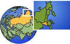 Blagovescensk, Amur, Russia time zone location map borders