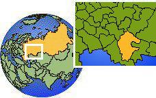 Bashkortostán, Rusia time zone location map borders