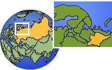 Uhta, Komi, Russia time zone location map borders