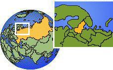 Petrozavodsk, Carelia, Rusia time zone location map borders