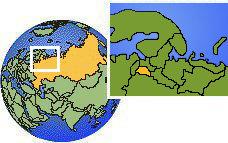 Valday, Novgorod, Russia time zone location map borders