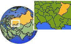 Krasnokamsk, Perm, Russia time zone location map borders