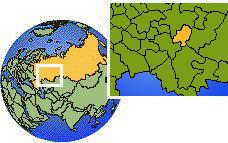 Udmurtia, Russia time zone location map borders
